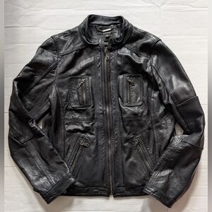 DKNY Moto Black Leather Biker Jacket Woman's XL